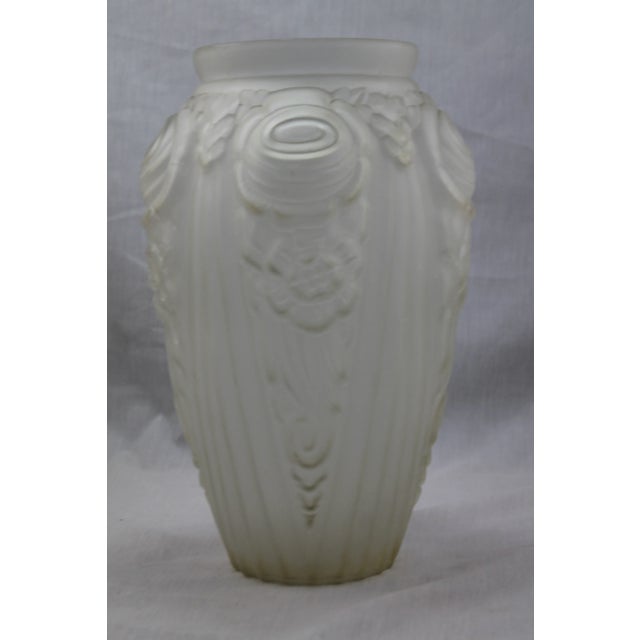 French Art Deco Frosted Glass Deco Relief Vase For Sale - Image 5 of 11