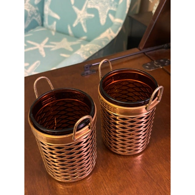 American Vintage Seagram’s Scovill Barware Cups With Amber Glass Liners — Pair For Sale - Image 3 of 8