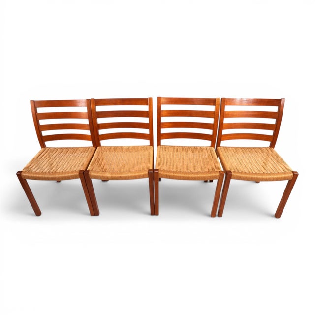 Wood Model 408 Teak Paper Cord Dining Chairs by Niels Otto Møller for J.L. Møllers, 1975, Set of 4 For Sale - Image 7 of 18