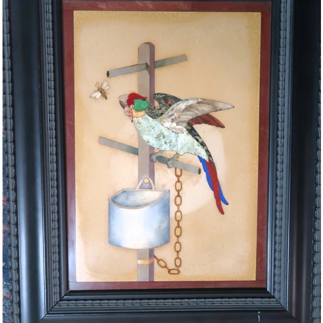 Exceptioal Large Pietra Dura (Pietra Dure) Parrot on a Perch Trying to Catch a Fly - Italian, Vintage or Older. For Sale - Image 10 of 13