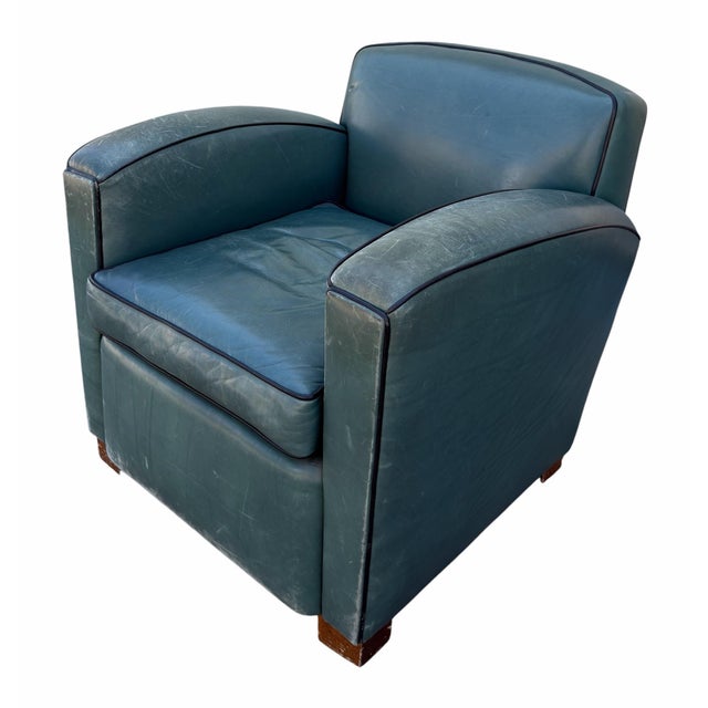 Art Deco Thomas Callaway Art Deco Leather Club Chair 1 of 2 For Sale - Image 3 of 6