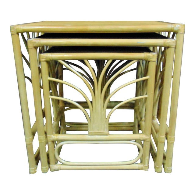Mid Century Modern Bamboo Nest of 3 Tables For Sale