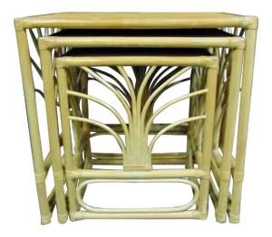 Mid Century Modern Bamboo Nest of 3 Tables
