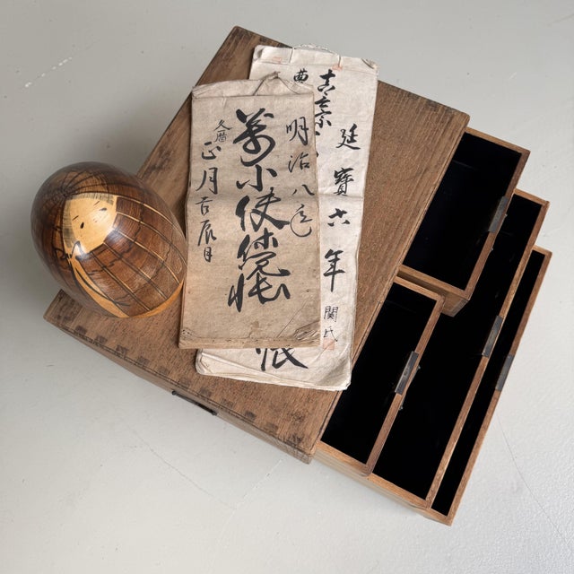 Metal Small Japanese Drawer Cabinet with Black-Lacquered Drawer Interiors, 1930s For Sale - Image 7 of 12