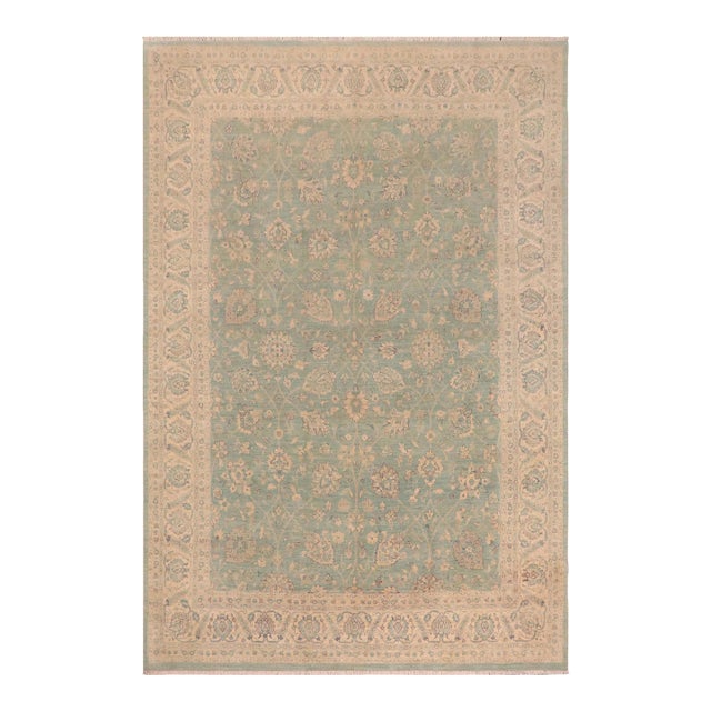 Bohemien Ziegler Blue Ivory Hand-Knotted Wool Rug-8'9'' X 11'11'' For Sale
