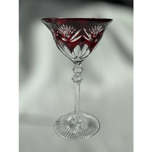 1960s Art Deco Ruby Red Cut to Clear Crystal Stemware Wine Glass For Sale - Image 10 of 10