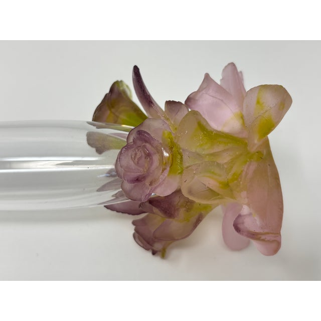 Daum France Soliflore Roses Crystal Vase With Pate De Verre Floral Base Signed For Sale - Image 16 of 17