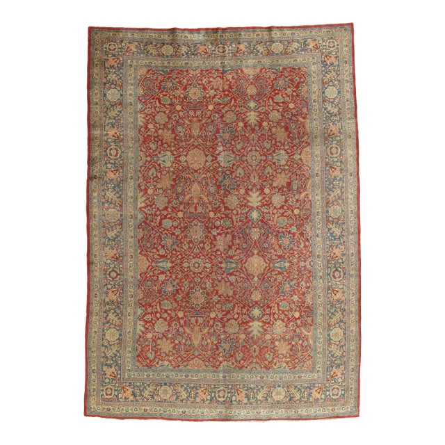 Antique Tabriz Carpet, Fine Oriental Rug, Hand Made, Red, Royal Blue Persian Rug For Sale