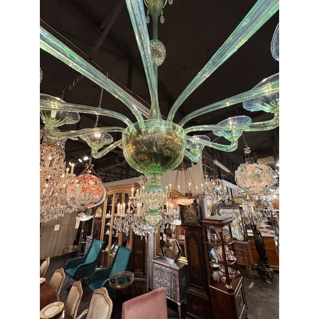 Murano Pale Green 12-Light Chandelier For Sale - Image 4 of 6