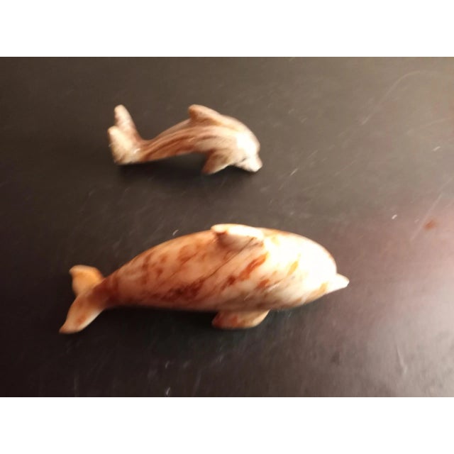 Vintage Handcarved Solid Marble Dolphin Figurines- Set of 2 For Sale In Dallas - Image 6 of 9