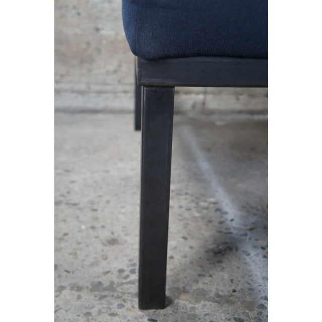 Vintage Parsons Style Minimalist Modern Cocktail Table Blue Ottoman Foot Stool Footrest 61" For Sale - Image 10 of 12