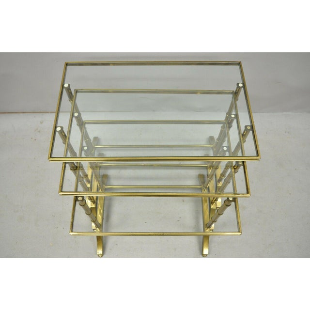 Brass Faux Bamboo Glass Top Nesting Side Tables Set of 3 Chairish