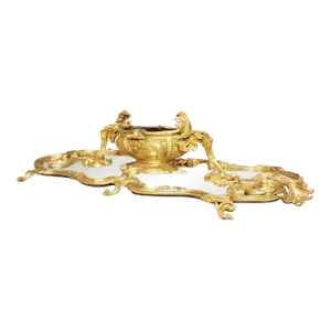 A Palatial Early 1900s French Gilt Bronze Mirrored Surtout De Table With Jardiniere, l-74.5 Inches