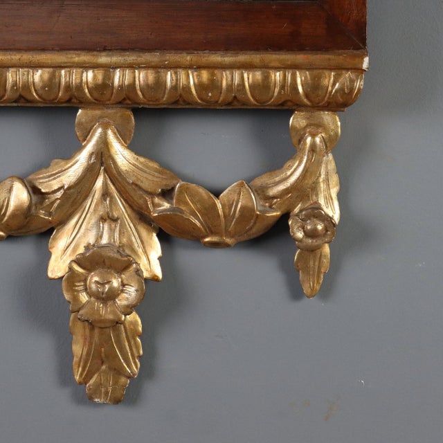 Wood Walnut Mirror with Gilded Carvings, Italy, 19th Century For Sale - Image 7 of 9