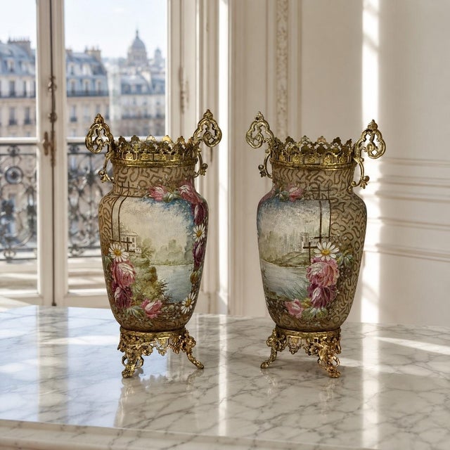 Created during the height of Europe’s fascination with richly mounted decorative porcelain, this exceptional pair combines...