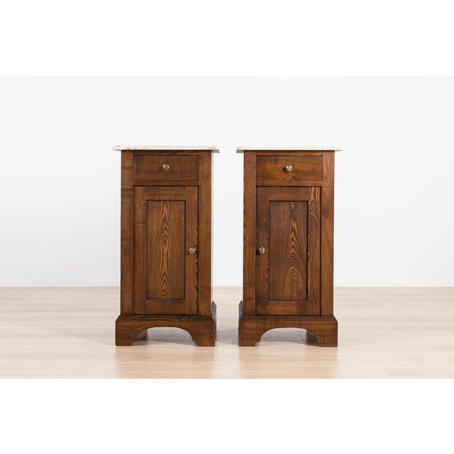 Art Nouveau German Ash Bedside Cabinets with Marble Tops, 1910, Set of 2 For Sale - Image 5 of 17