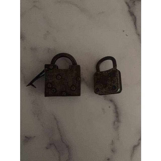 1910s Antique Inscribed Metal Locks, a Pair For Sale - Image 5 of 5