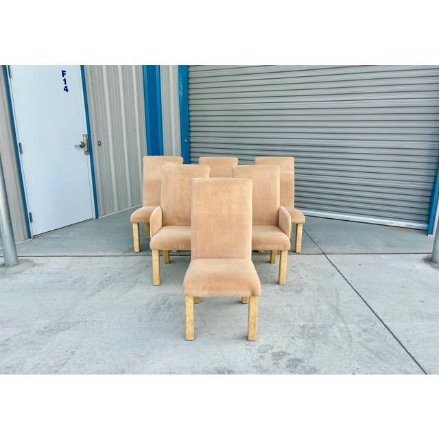 1970s 1970s Mid Century Faux Burl Wood Dining Room Set of 7 For Sale - Image 5 of 12