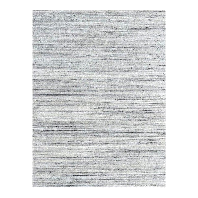 8x10 Gray Hand-Knotted Wool Striated Geometric Modern Carpet Rug For Sale