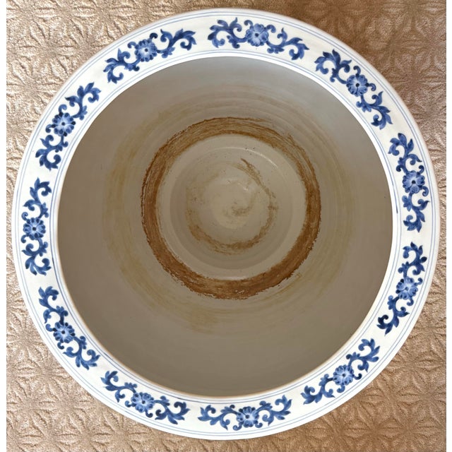 White Large Chinoiserie Blue & White Porcelain Landscape Cachepot For Sale - Image 8 of 10