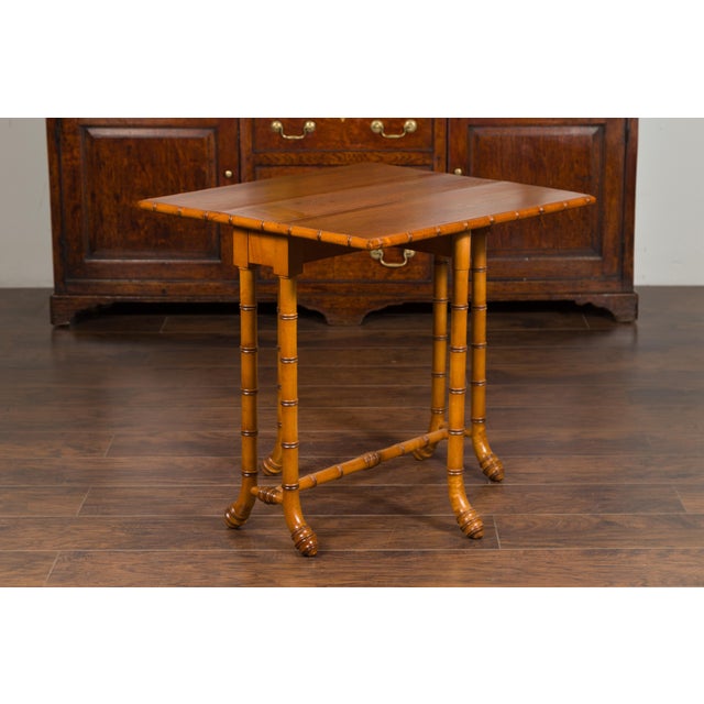 Wood English Walnut Drop-Leaf Table with Faux-Bamboo Base, circa 1900 For Sale - Image 7 of 12