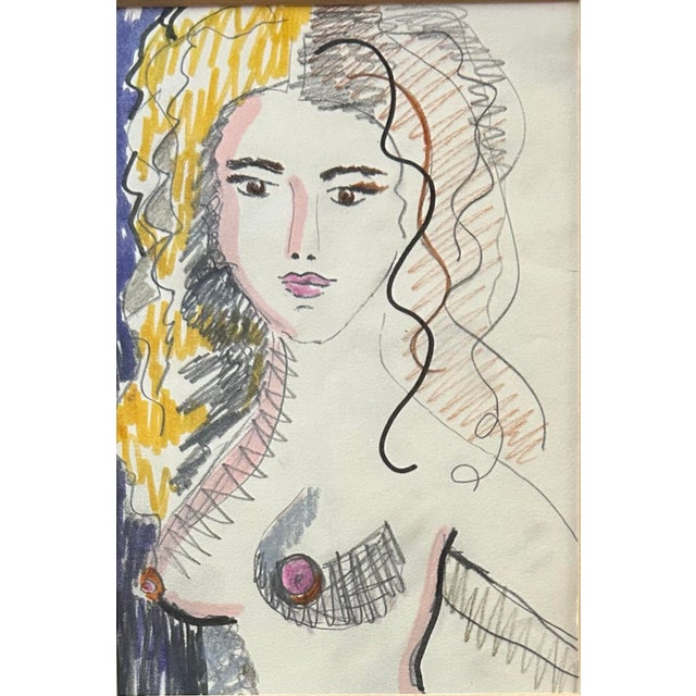 1970s Vintage 1970’s Abstract Mixed Media Drawing ~ Torso of a Nude Woman For Sale - Image 5 of 6