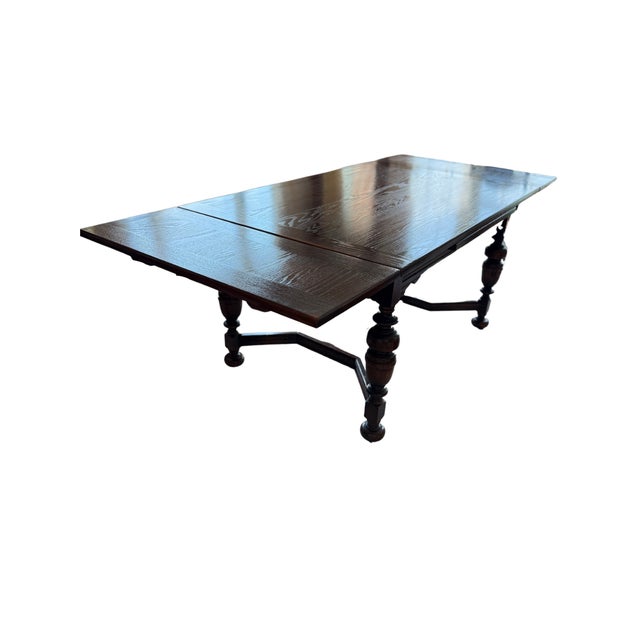 Vintage 1930s Bernhardt Jacobean Dining Table & 6 Chairs – Rare, Original, Professionally Reupholstered, Original Tags on...