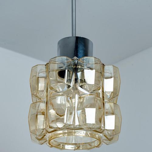 Amber Glass Chrome Pendants attributed to Helena Tynell, 1960s, Set of 2 For Sale - Image 13 of 18