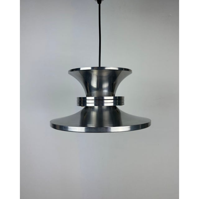 Danish Space Age UFO Brushed Aluminum Pendant Lamp, 1970s For Sale - Image 6 of 18
