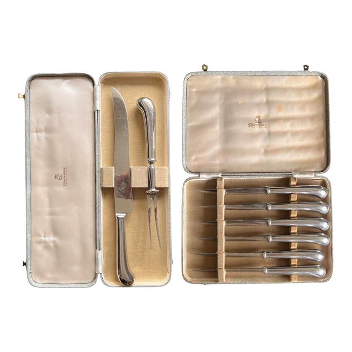 1950s Gentry Sheffield Silver Plate Pistol Handle Steak Knives +