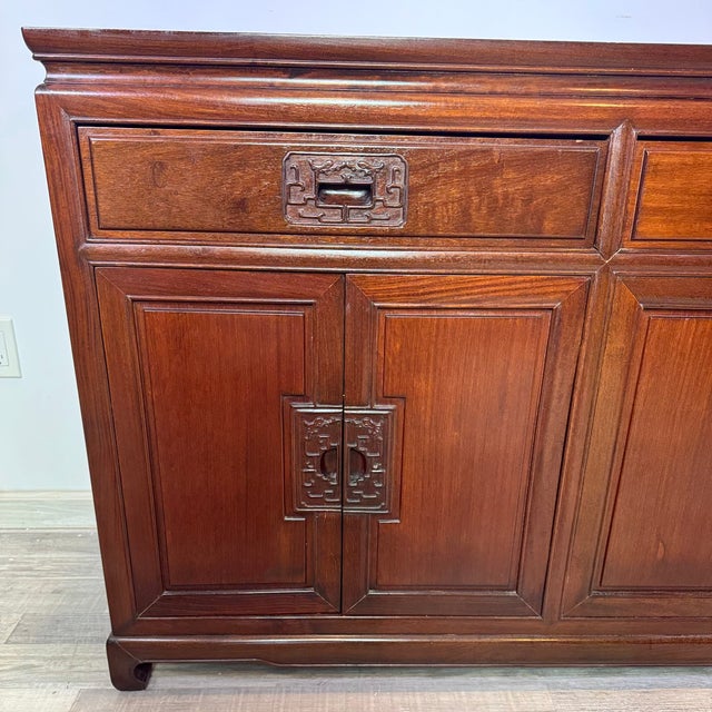 Vintage Asian Rosewood Carved Longevity Sideboard Server For Sale - Image 4 of 15