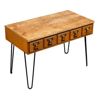 Vintage Oak Card Catalog on Hairpin Legs For Sale