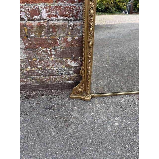Large Antique 19th Century English Carved Wood & Gesso Gilt Overmantle Mirror For Sale - Image 3 of 8