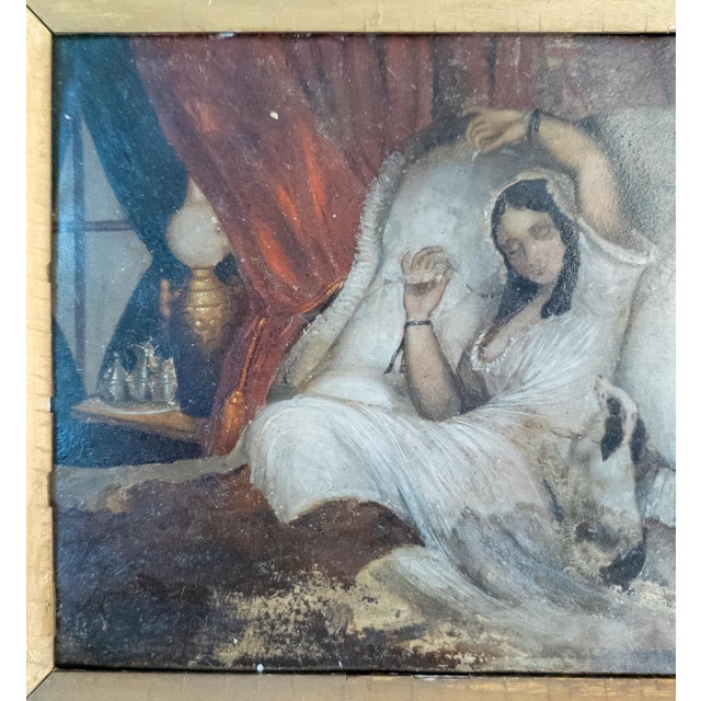 Wood 19th Century French or Continental Interior Genre Scene of a Lady With Dog, Oil on Tin For Sale - Image 7 of 15