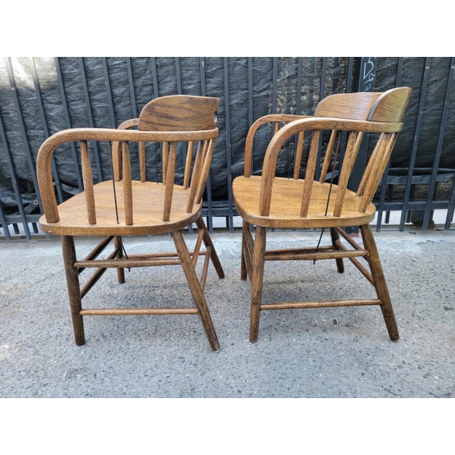 1980s Vintage Arts & Crafts Windsor Oak Wood Chairs- a Pair For Sale - Image 4 of 18