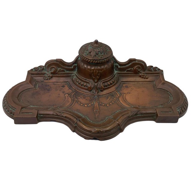 Metal Art Nouveau French Bronze Desk Tidy with Inkwell, 1910s For Sale - Image 7 of 18