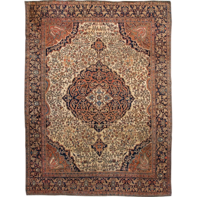 Antique Beige Sarouk Farahan Persian Handmade Wool Rug For Sale - Image 13 of 13