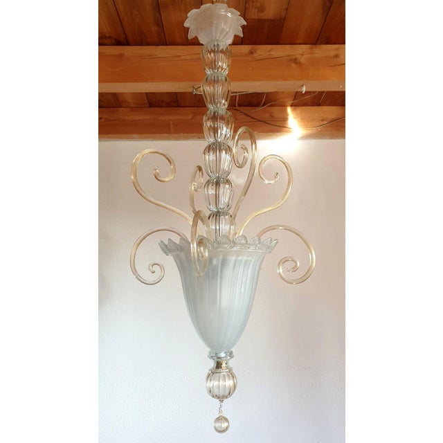 Mid-Century Modern White Murano Glass Neoclassical Lantern 1960s For Sale - Image 3 of 11