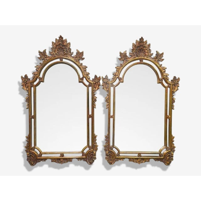 Continental, Giltwood, Arched Wall Mirrors, USA, 20th c. Pair of continental style wall, console, or pier mirrors from the...