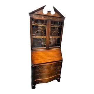 Early 20th Century Antique Mahogany Chippendale Secretary Desk For Sale