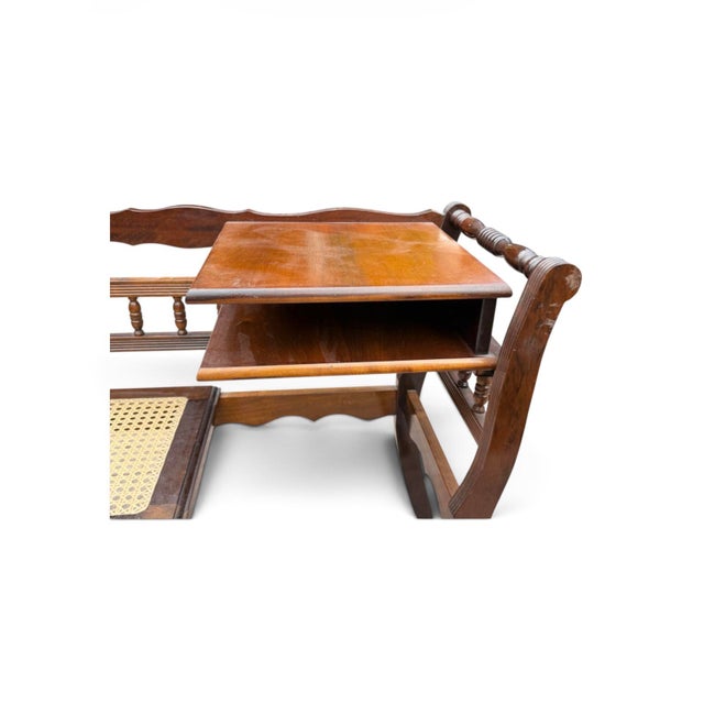 1970s Antique Wooden Telephone Conversation Table / Gossip Bench With Cane Seat For Sale - Image 5 of 7