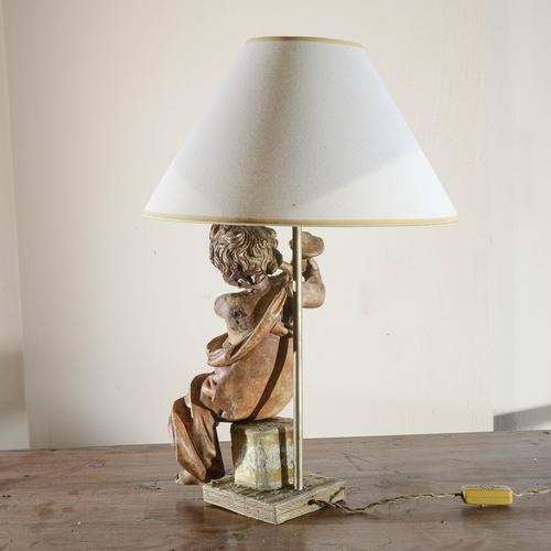 Wood Wooden Angel Cherub Lamp For Sale - Image 7 of 8