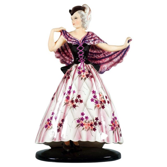 Ceramic Art Deco Dancer in Venetian Costume Figure from Goldscheider, Vienna, Austria, 1939 For Sale - Image 7 of 7