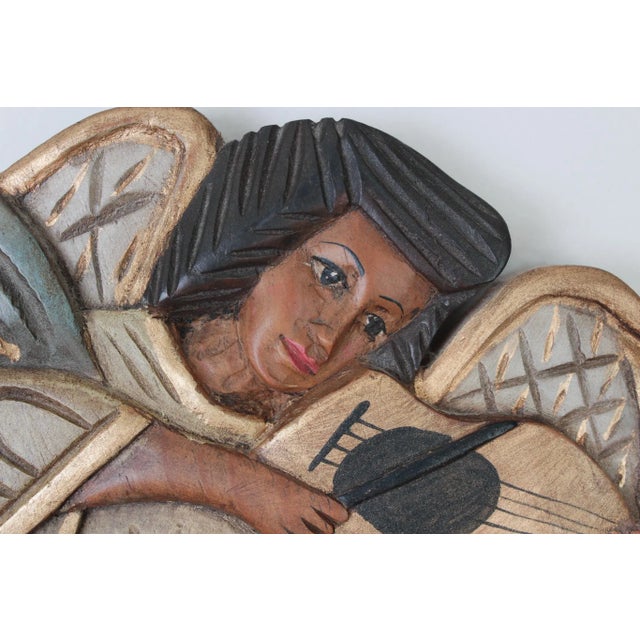 Vintage Mexican Hand Carved Wood Angels With Instruments For Sale In Lexington, KY - Image 6 of 18