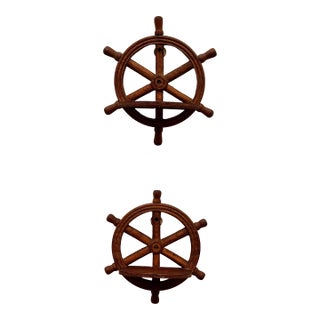 Vintage Nautical/Coastal Solid Wood Ship Wheel Wall Shelves, a Pair For Sale
