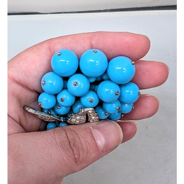 Vintage Wwi Era Verified Miriam Haskell Book Piece Faux-Turquoise Beaded Dress Clip For Sale - Image 10 of 11