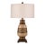 Late 20th Century Crackle Urn Table Lamp With Decorative Openwork Bands & Linen Drum Shade For Sale