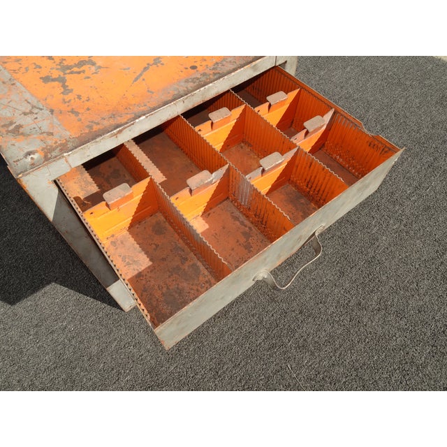 Vintage Mid Century Modern Industrial Steel Table Top File Cabinet Four Drawers For Sale - Image 10 of 12