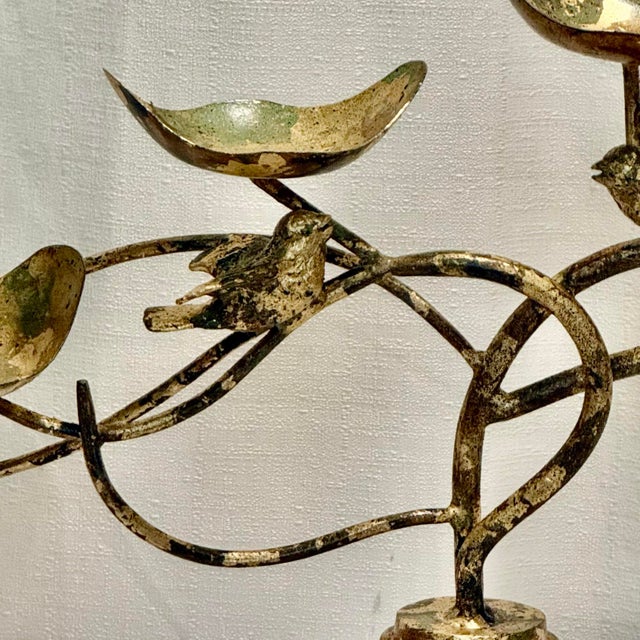 Vintage Brutalist Hand Gilt Wrought Iron Bird Candelabra – Newly Painted For Sale - Image 12 of 12