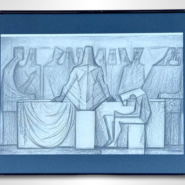 Abstract Vintage Subirachs Santa Cena 1987 Sagrada Familia Barcelona Original Print, Framed For Sale - Image 3 of 12